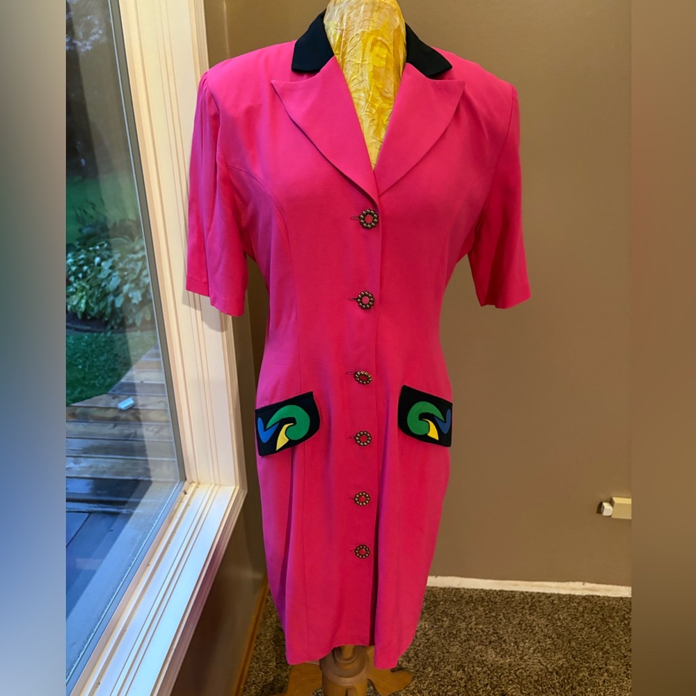 Vintage Pink Dress with Black Collar